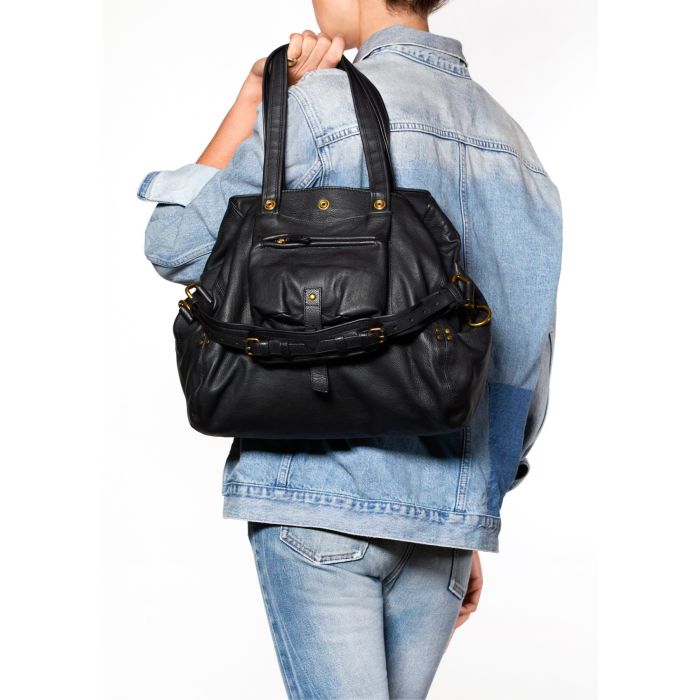 Sac Billy M Jérôme Dreyfuss en cuir buffle noir. Porté à la main. 