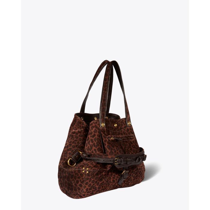 Sac cabas Billy M Jérôme Dreyfuss en cuir imprimé léopard naturel. Vue de profil. 