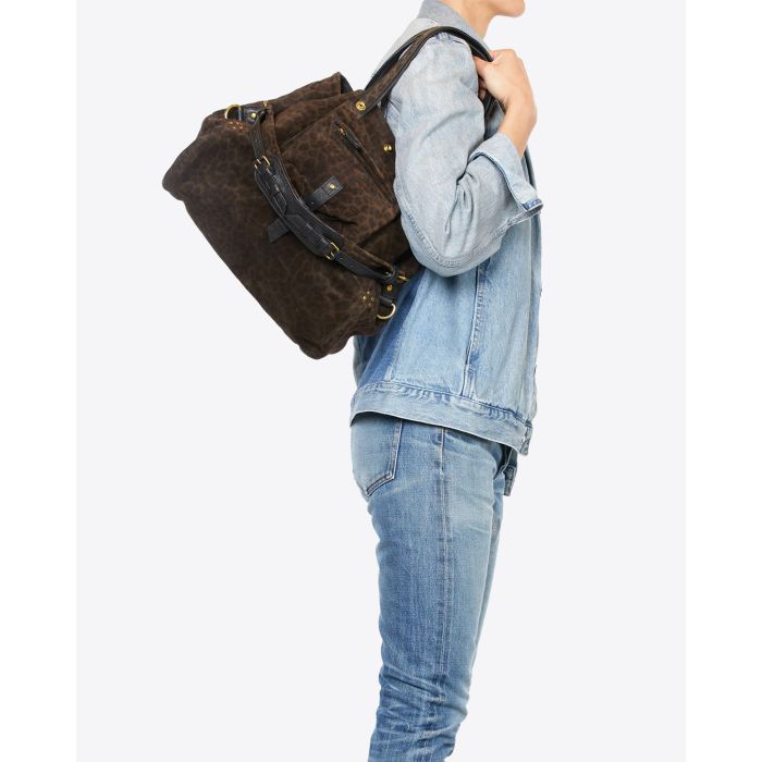 Jérôme Dreyfuss Sac Billy M – Cuir Suédé Léopard Kaki