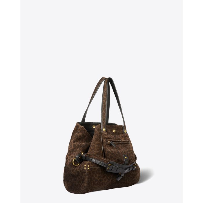 Jérôme Dreyfuss Sac Billy M – Cuir Suédé Léopard Kaki