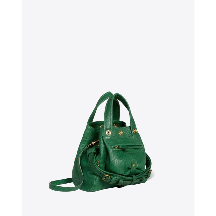 Petit sac Billy Nano Jérôme Dreyfuss en cuir vert. Vue profil.