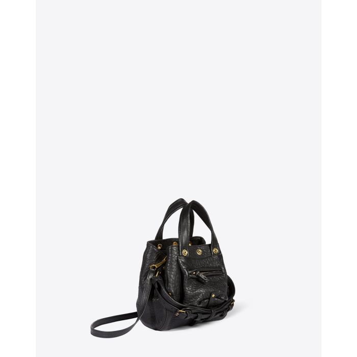 Petit sac Billy Nano Jérôme Dreyfuss en cuir noir bubble. Vue profil.