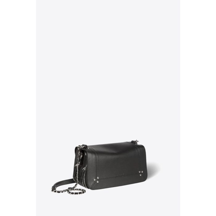 Sac Bobi Jérôme Dreyfuss en agneau noir finition silver. Vue de profil.