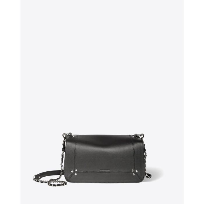 Sac Bobi Jérôme Dreyfuss en agneau noir finition silver. Vue de face.