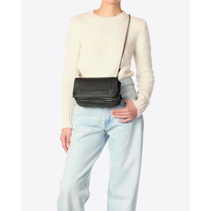 Sac Bobi Jérôme Dreyfuss en agneau noir finition silver porté crossbody.