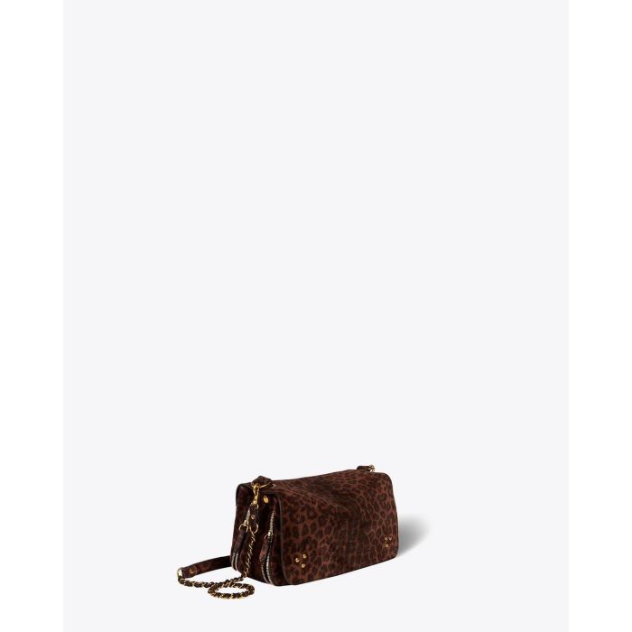 Sac bandoulière chaine en cuir imprimé léopard naturel Bobi Jérôme Dreyfuss. Vue profil.