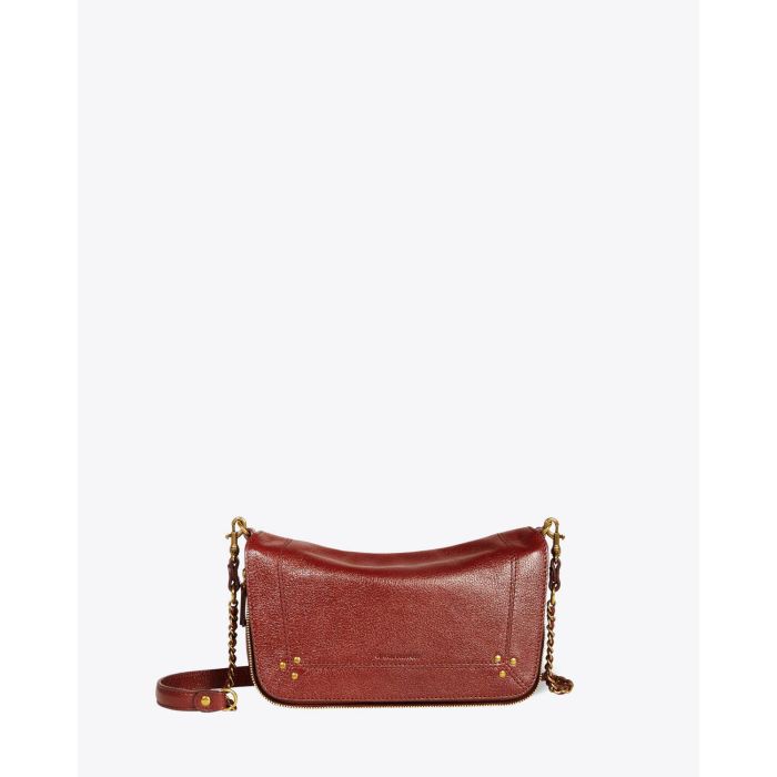 Petit sac Bobi S Jérôme Dreyfuss en cuir bordeaux. Vue face. 
