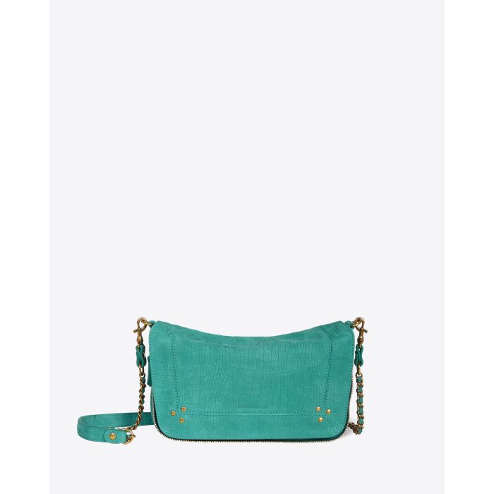 Petit sac Bobi S Jérôme Dreyfuss en cuir croco vert. Vue face. 