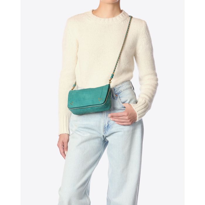 Petit sac Bobi S Jérôme Dreyfuss en cuir croco vert. Porté en bandoulière. 