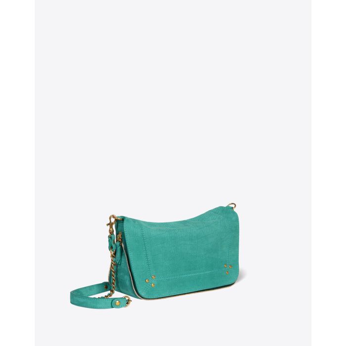 Petit sac Bobi S Jérôme Dreyfuss en cuir croco vert. Vue profil.