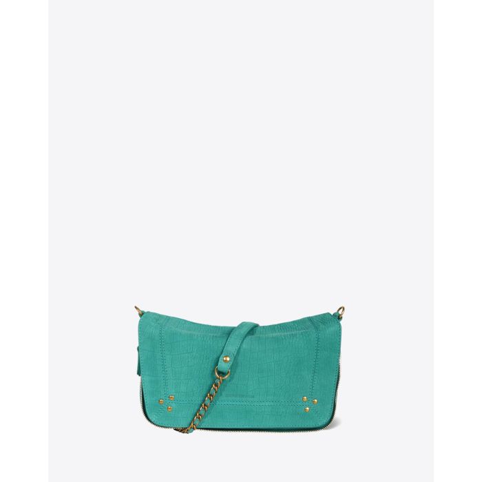 Petit sac Bobi S Jérôme Dreyfuss en cuir croco vert. Vue face. 