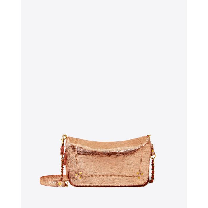 Petit sac Bobi S Jérôme Dreyfuss en cuir lamé rose goldd. Vue face. 

