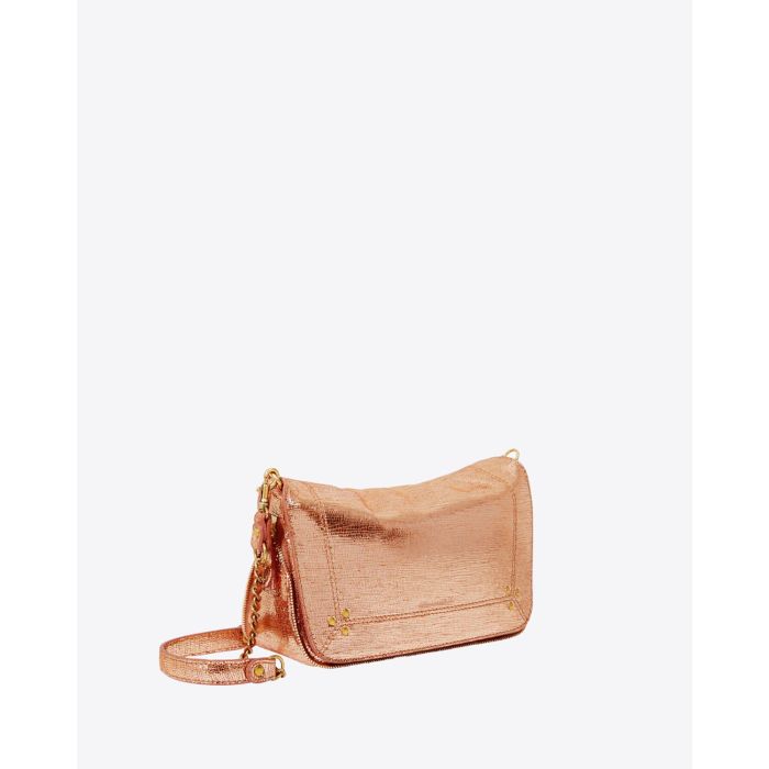 Petit sac Bobi S Jérôme Dreyfuss en cuir lamé rose goldd. Vue profil.
