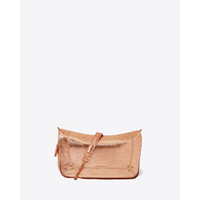 Petit sac Bobi S Jérôme Dreyfuss en cuir lamé rose goldd. Vue face. 
