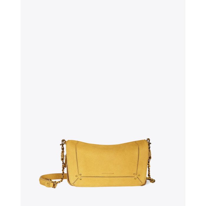 Petit sac Bobi S Jérôme Dreyfuss en cuir suédé nubuck jaune. Vue face. 
