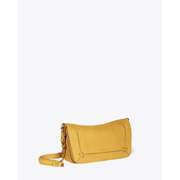 Petit sac Bobi S Jérôme Dreyfuss en cuir suédé nubuck jaune. Vue profil.