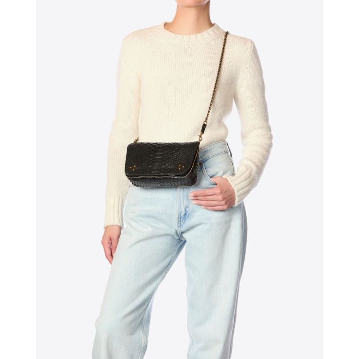 Sac Bobi S Jérôme Dreyfuss en python noir porté crossbody.