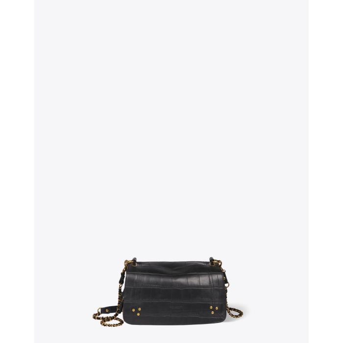 Sac bandoulière chaine Bobi vachette croco noir Jérôme Dreyfuss. Face. 