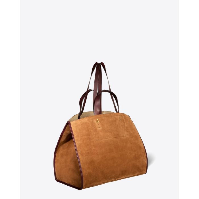 Cabas large en cuir suédé tabac Léon L Jérome Dreyfuss.
