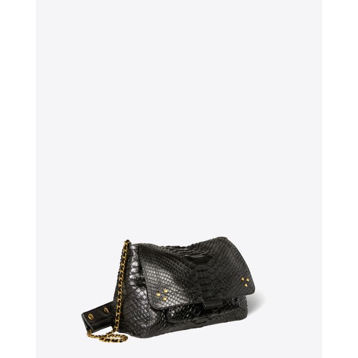 Sac Lulu M Jérôme Dreyfuss en cuir python noir. Vue profil. 