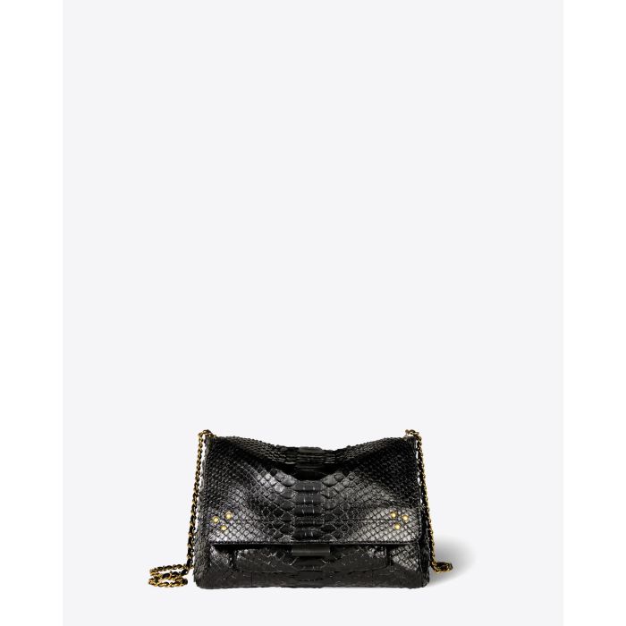 Sac Lulu M Jérôme Dreyfuss en cuir python noir. Vue face.