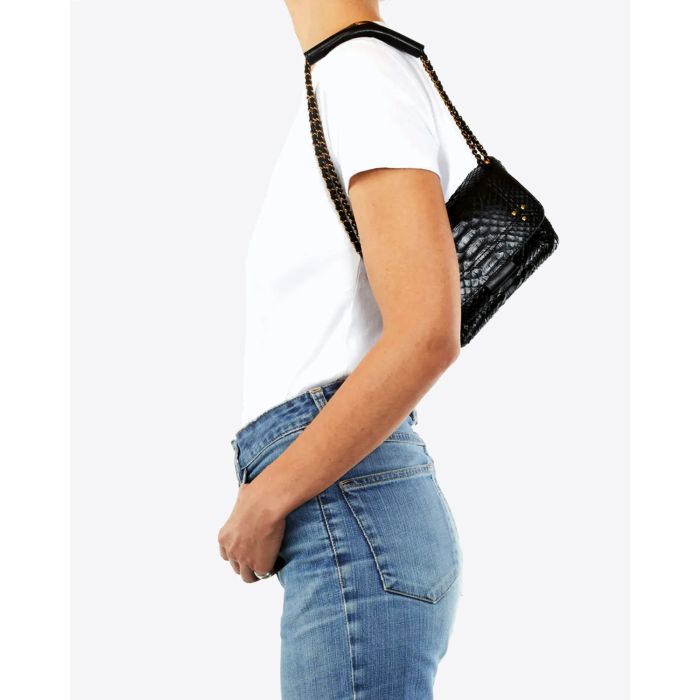 Sac Lulu S python noir Jérôme Dreyfuss. Porté vue profil. 