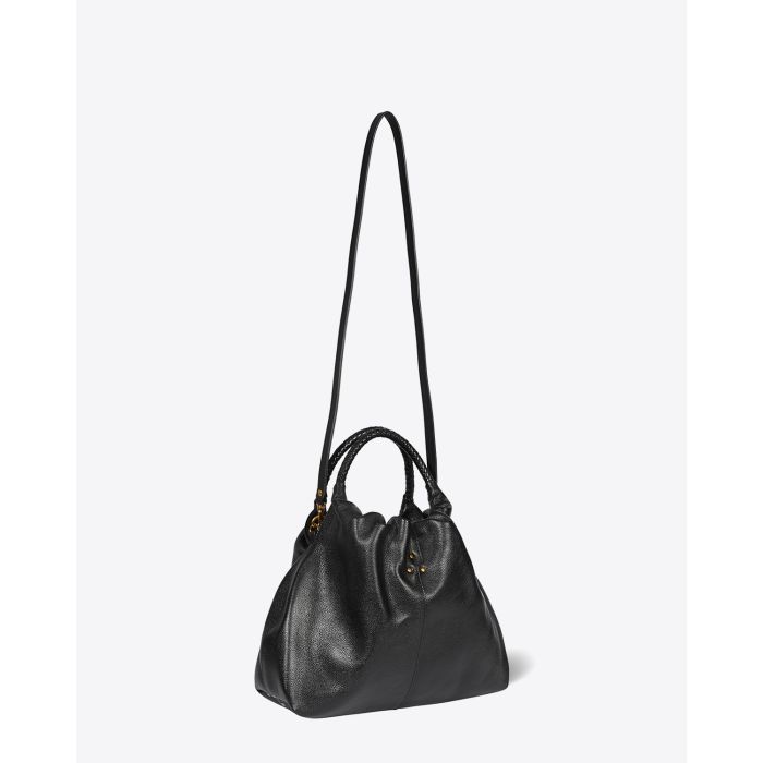 Sac Gordi M Jérôme Dreyfuss en cuir de buffle noir Brass. Bandoulière longue amovible pour un porté épaule ou croisé.