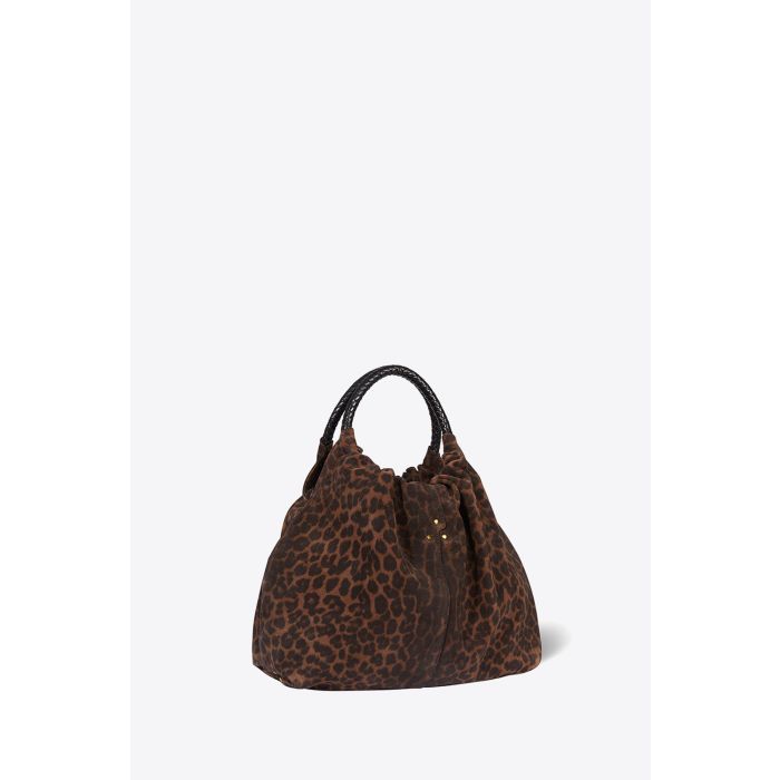 Sac Gordi M Jérôme Dreyfuss en cuir suédé léopard. Profil.