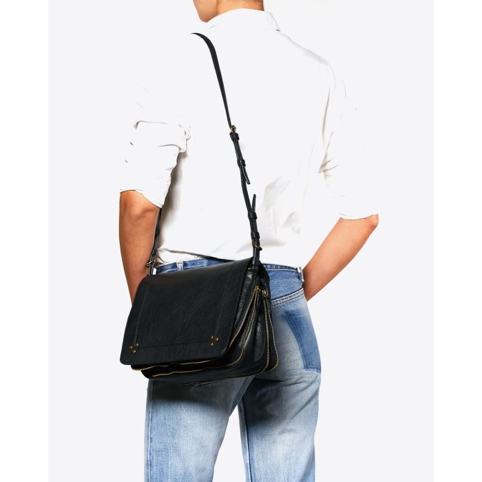 Sac bandoulière Igor Jérôme Dreyfuss en cuir chèvre noir.
