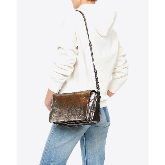Sac rectangulaire Igor Jérôme Dreyfuss en cuir lamé champagne. 
