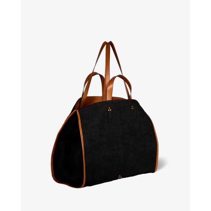 Grand Sac Cabas Léon L Jérôme Dreyfuss Lin noir. Vue profil.