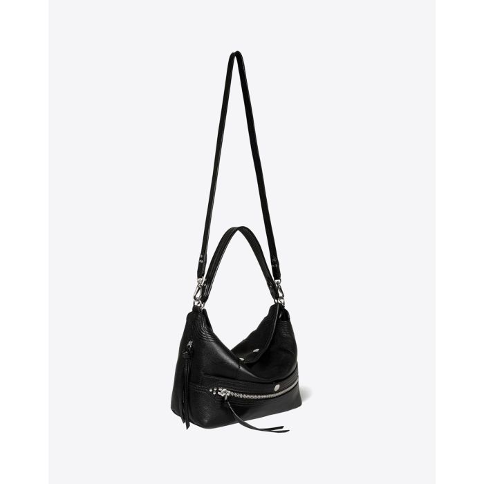 Sac Hobo Lucky Hobo Jérôme Dreyfuss en cuir noir silver. Vue profil.