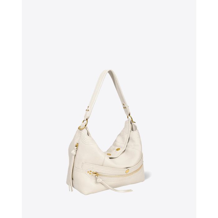 Sac Hobo Lucky Hobo Jérôme Dreyfuss en cuir grainé écru. Vue profil