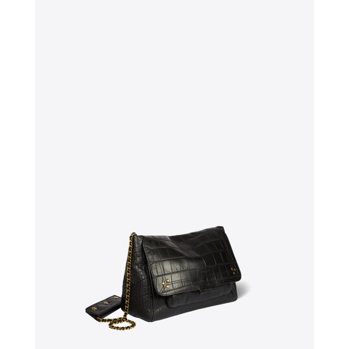 Jérôme Dreyfuss Sac Lulu L – Cuir Vachette Croco Noir