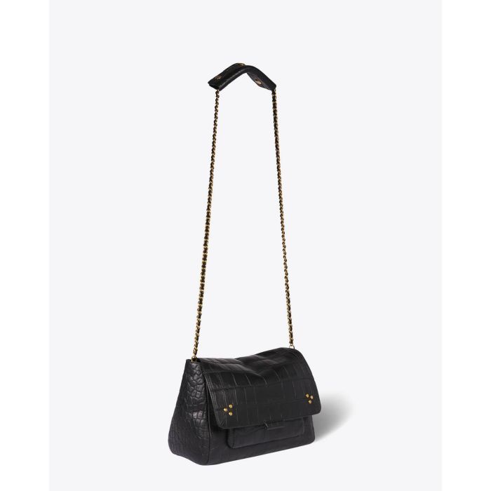 Sac Lulu M Jérôme Dreyfuss en cuir effet croco noir. Porté chaine longue pour un porté épaule ou croisé.