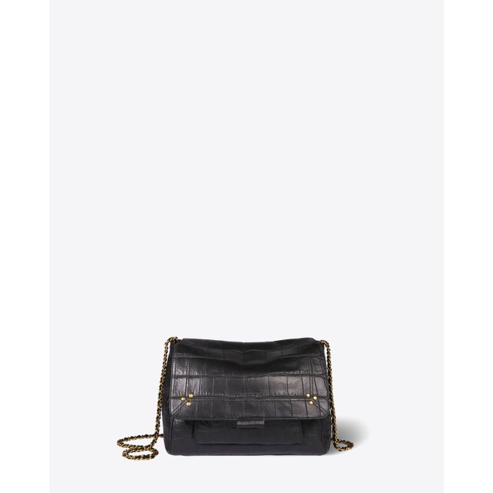 Sac Lulu M Jérôme Dreyfuss en cuir effet croco noir. Face.