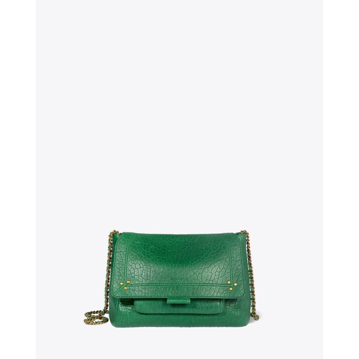 Sac moyen format Jérôme Dreyfuss en cuir vert. Vue face.