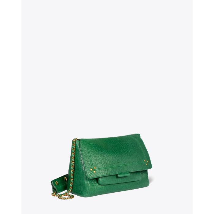 Sac moyen format Jérôme Dreyfuss en cuir vert. Vue profil. 