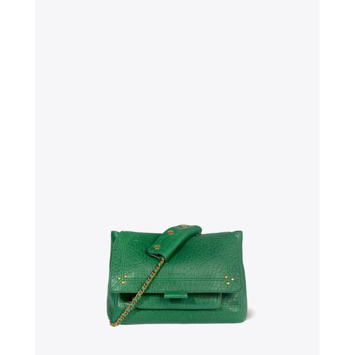 Sac moyen format Jérôme Dreyfuss en cuir vert. Vue face.