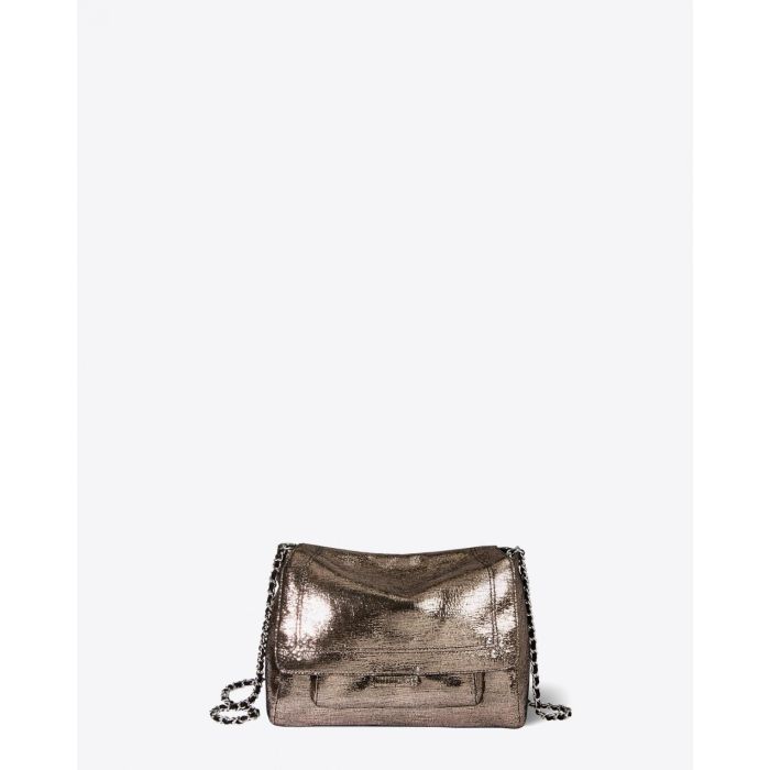 Sac Lulu M en cuir lamé champagne Jérôme Dreyfuss. Face.