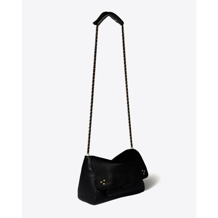 Sac Lulu M Jérôme Dreyfuss en cuir de veau noir. Vue profil.