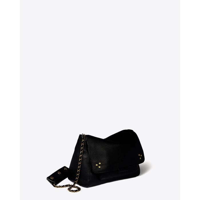 Sac Lulu M Jérôme Dreyfuss en cuir de veau noir. Vue profil.