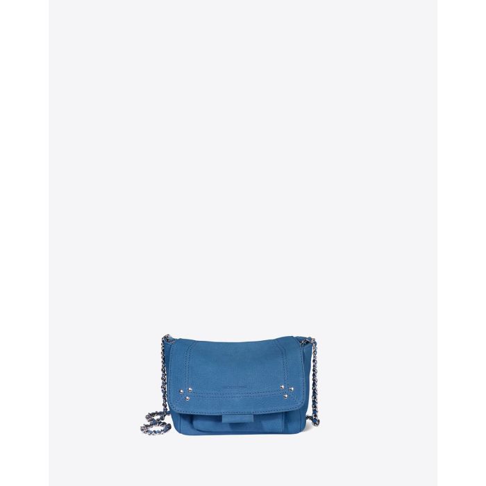 Petit Sac Lulu S Jérôme Dreyfuss en cuir suédé nubuck bleu. Vue face