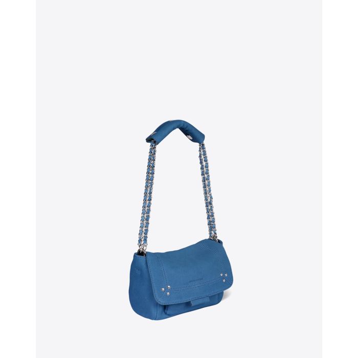 Petit Sac Lulu S Jérôme Dreyfuss en cuir suédé nubuck bleu. Vue profil. 