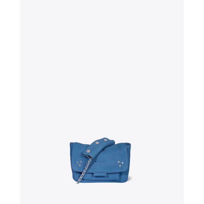 Petit Sac Lulu S Jérôme Dreyfuss en cuir suédé nubuck bleu. Vue face