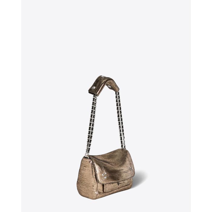 Jérôme Dreyfuss Sac Lulu S Cuir Lamé Champagne. Profil.