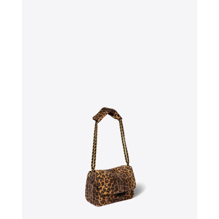 Sac Lulu S Jérôme Dreyfuss en cuir suédé imprimé léopard. Vue profil 