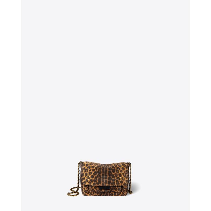Sac Lulu S Jérôme Dreyfuss en cuir suédé imprimé léopard. Vue face