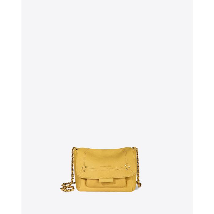Petit Sac Lulu S Jérôme Dreyfuss en cuir suédé jaune. Vue face.