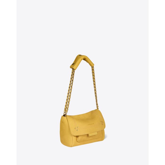 Petit Sac Lulu S Jérôme Dreyfuss en cuir suédé jaune. Vue profil. 
